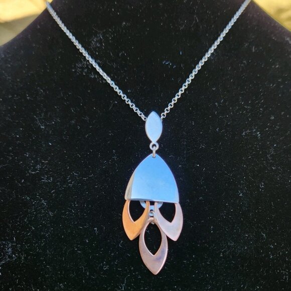 Frederic Duclos Jewelry - FREDERIC DUCLOS 925 Sterling Silver Copper Modernist Drop Pendant Necklace